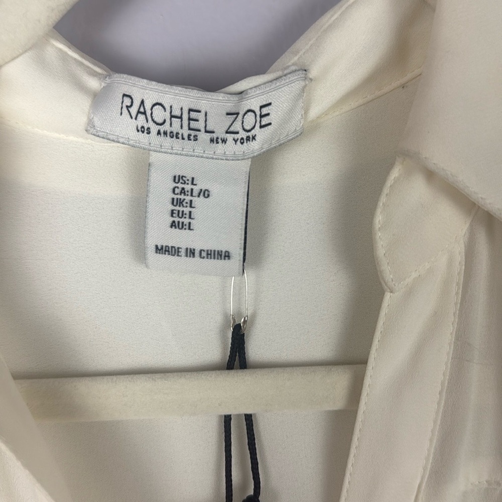 Rachel Zoe Casual White Button-Up Blouse with Metal Detail Size Large - Picture 3 of 13